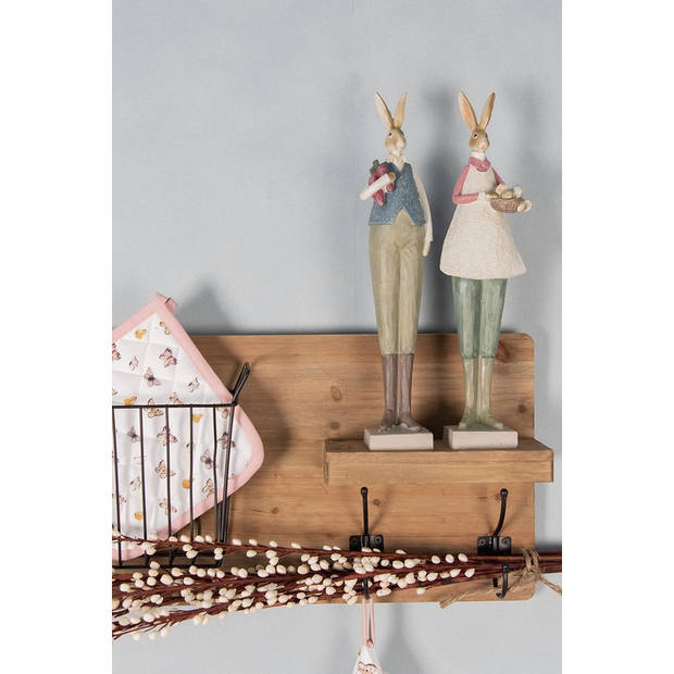 HAES DECO - Beeld Konijn 9x7x36 cm Beige Groen Kunststof Woonaccessoires Paashaas Pasen