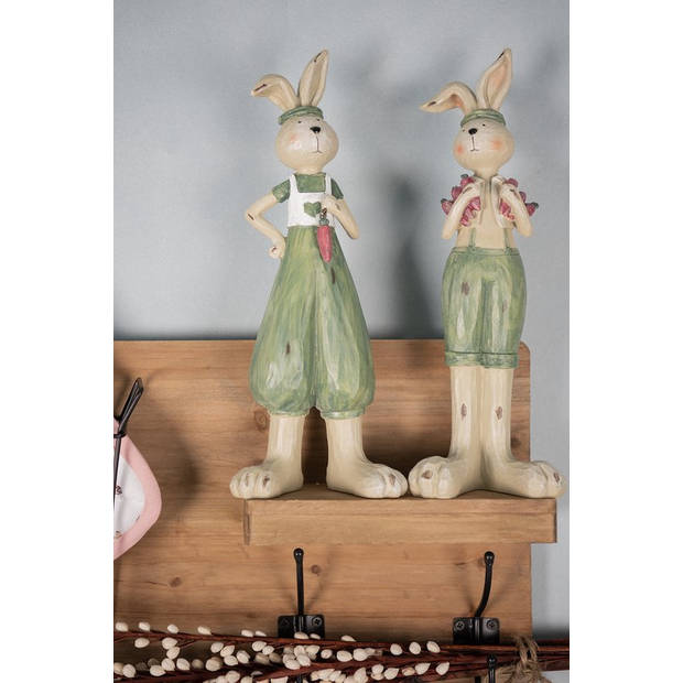 HAES DECO - Beeld Konijn 11x10x33 cm Groen Kunststof Woonaccessoires beeld decoratie Decoratieve Accessoires