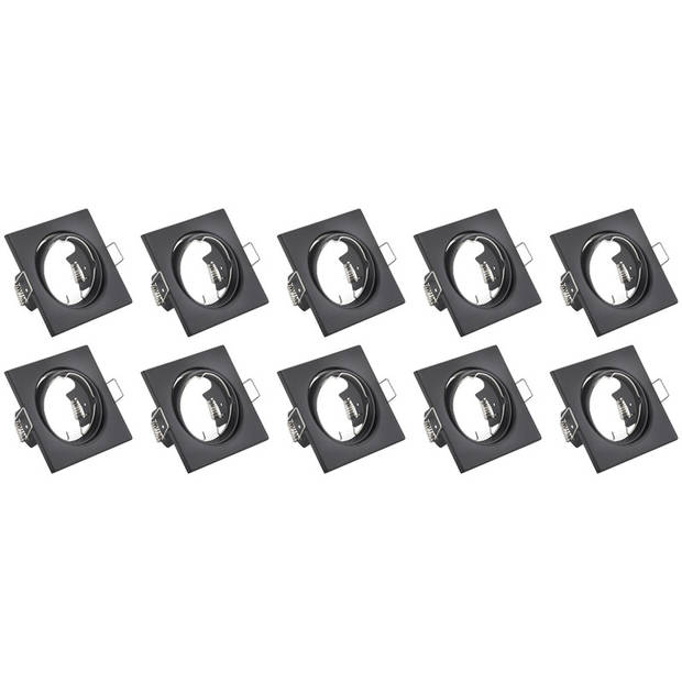 Spot Armatuur 10 Pack - Trion - GU10 Inbouwspot - Vierkant - Zwart - Aluminium - Kantelbaar 80mm