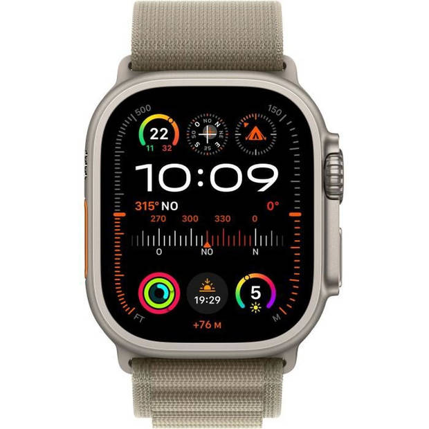 Apple Watch Ultra 2 GPS + mobiel - 49 mm - Titanium kast - Olijfkleurige Alpine Loopband - Klein