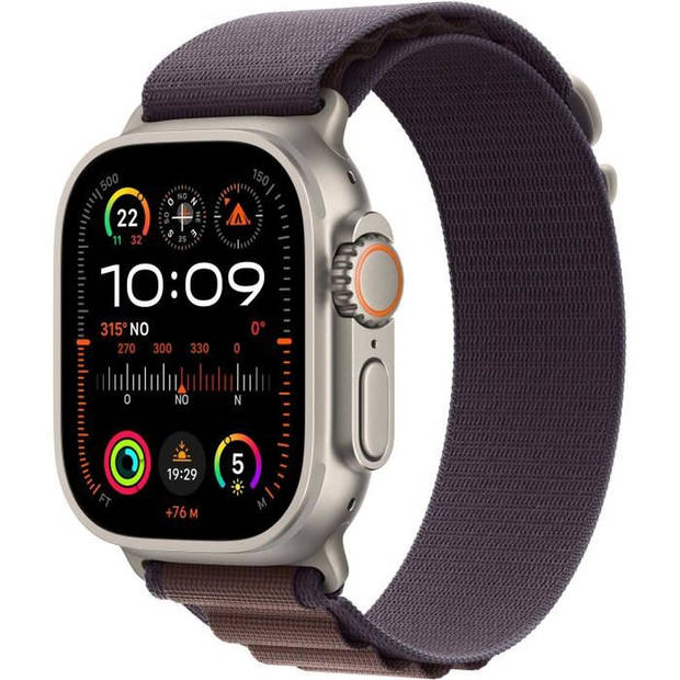 Apple Watch Ultra 2 GPS + mobiel - 49 mm - Titanium kast - Indigo Alpine Loop-band - Groot