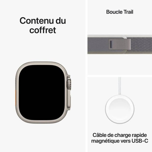 Apple Watch Ultra 2 GPS + Cellular - 49 mm - Titanium kast - Groen/Grijze Trail Loop-band - S/M