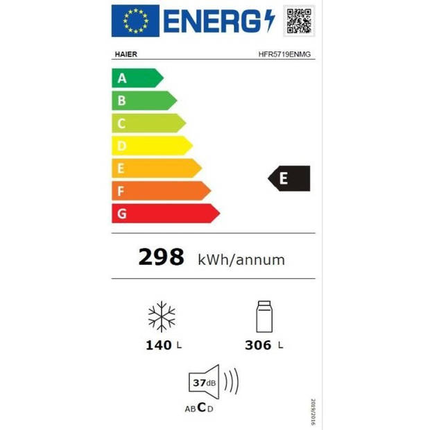 Meerdeurs koelkast - HAIER - FD 70 Series 3 HFR5719ENMG - Klasse E - 446 L - 190 x 70 x 67,5 cm - Zilver