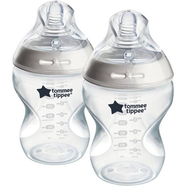 Babyflessen - TOMMEE TIPPEE - NATURAL START - 260 ml - Antikoliek - Speen die de vorm van de borst imiteert - Verpakking