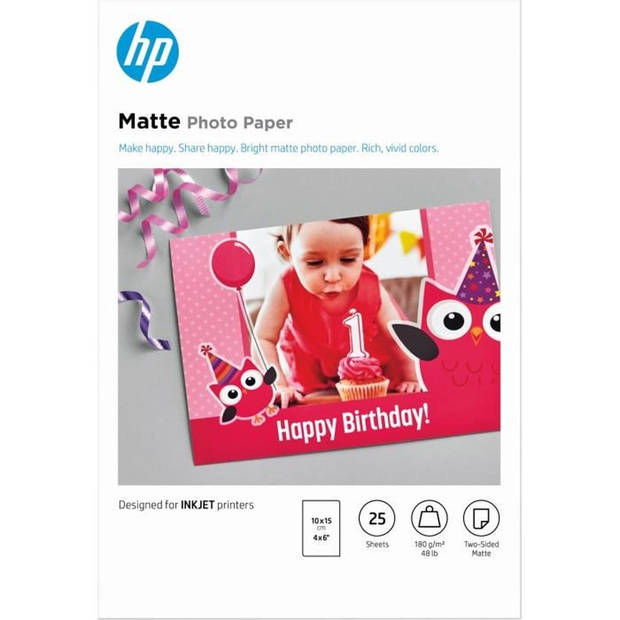 HP mat fotopapier, 180 g / m2, 10 x 15 cm, 25 vel (7HF70A)