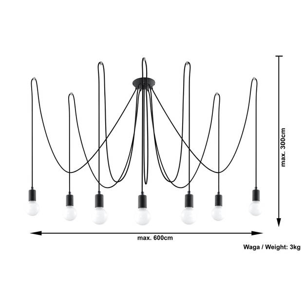 Sollux Hanglamp Edison 7 lichts E27 zwart