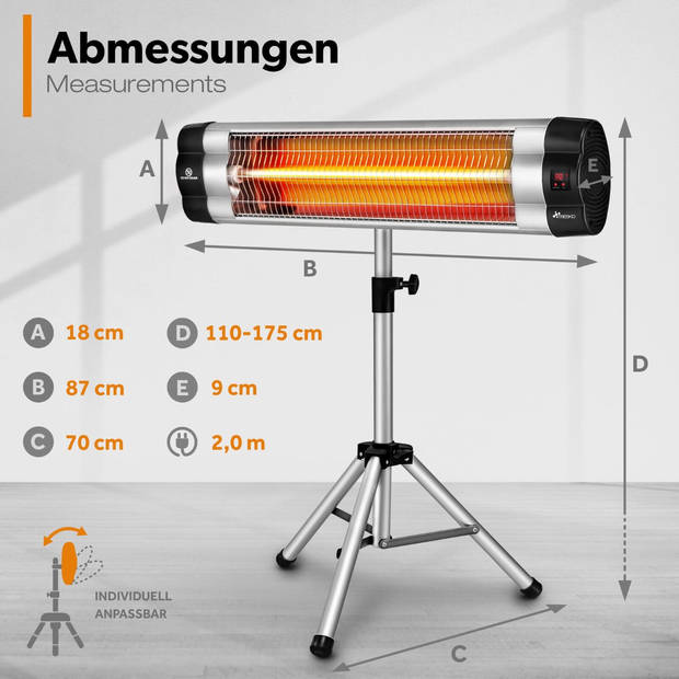 TRESKO Warmtestraler 2500W infrarood heater terrasverwarmer heater timer