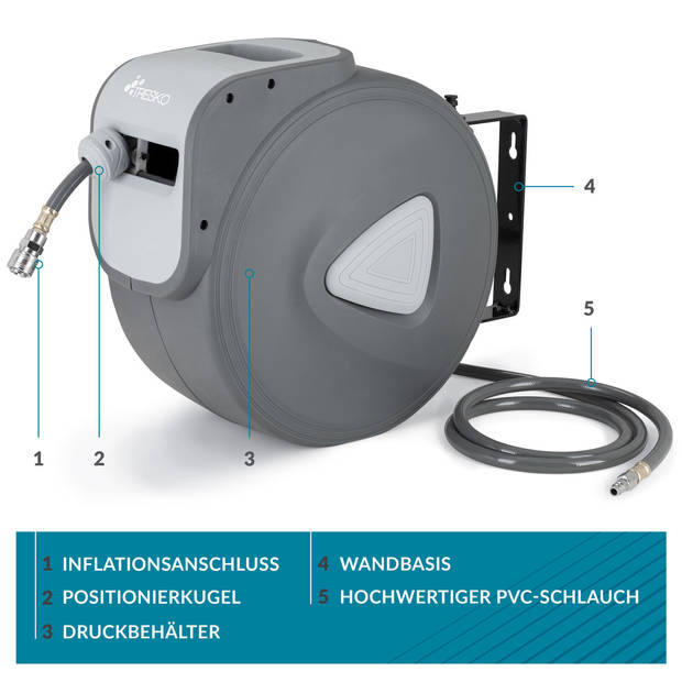 Tresko persluchtslanghaspel -15m- automatische slanghaspel 1/4"- haspelslang