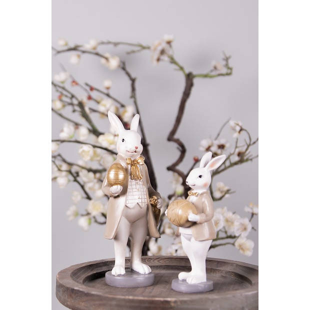 HAES DECO - Beeld Konijn 15 cm Beige Bruin Kunststof Woonaccessoires Paashaas Pasen