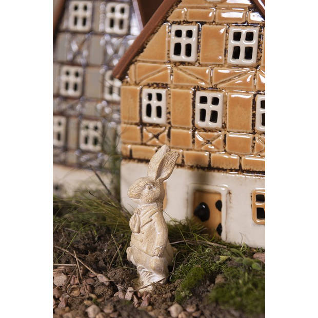 HAES DECO - Beeld Konijn 11 cm Wit Kunststof Woonaccessoires beeld decoratie Paashaas