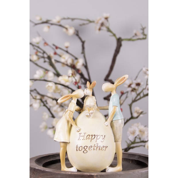 HAES DECO - Beeld Konijn 17 cm Groen Geel Kunststof Happy together Woonaccessoires Paashaas Pasen