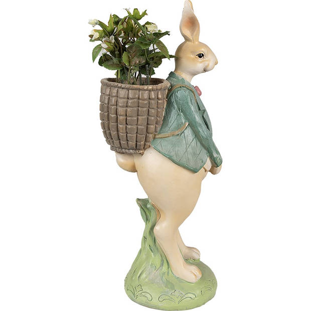 HAES DECO - Beeld Konijn 30 cm Bruin Groen Polyresin Paasdecoratie