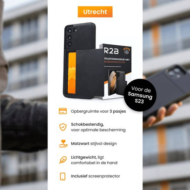 R2B Hoesje met pasjeshouder voor Samsung Galaxy S23 - Inclusief screenprotector - Telefoonhoesje