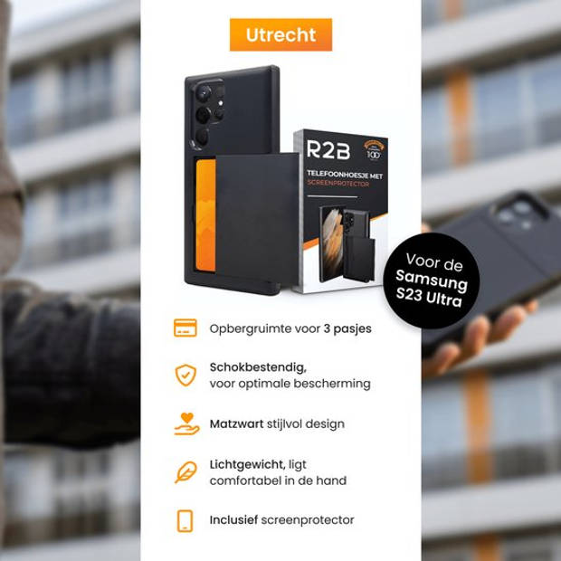 R2B Samsung S23 Ultra Hoesje met pasjeshouder geschikt voor Samsung Galaxy - Inclusief screenprotector