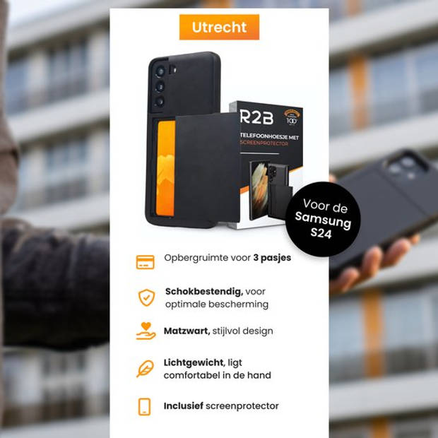 R2B Hoesje met pasjeshouder voor Samsung Galaxy S24 - Inclusief screenprotector - Telefoonhoesje