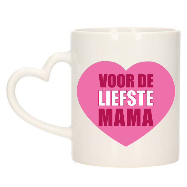 Bellatio Decorations Cadeau koffie/thee mok voor mama - roze - hartjes oor - keramiek - Moederdag - feest mokken