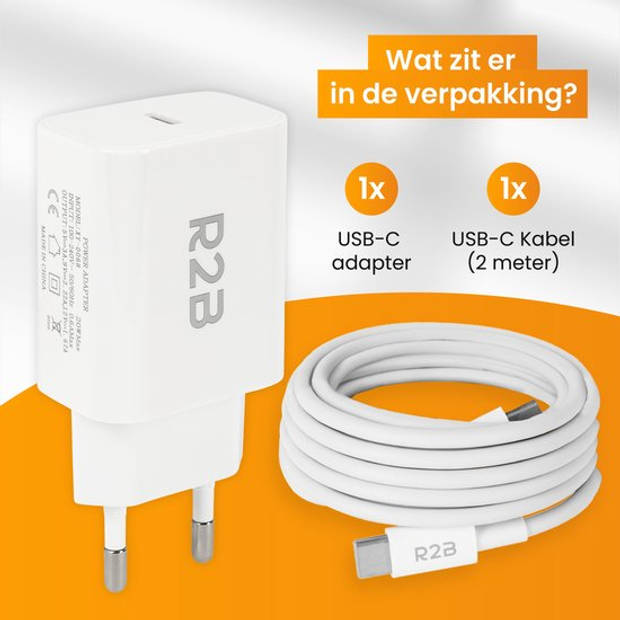 R2B USB-C naar USB-C Kabel met USB C Adapter - 2 Meter kabel - Extra stevige USB-C kabels - Snellader