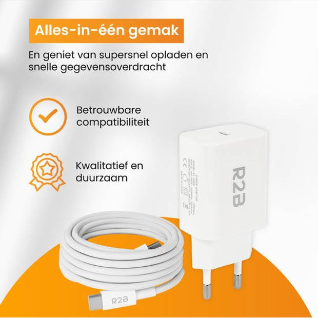 R2B USB-C naar USB-C Kabel met USB C Adapter - 2 Meter kabel - Extra stevige USB-C kabels - Snellader