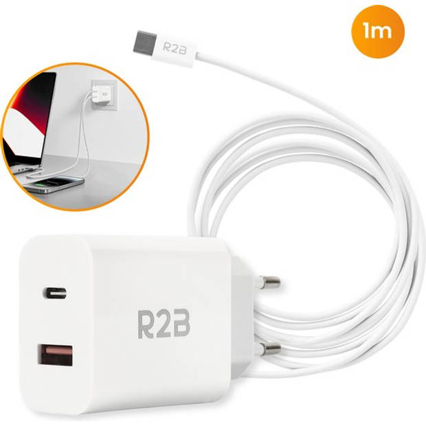 R2B USB-C naar USB-C Kabel met USB A & USB C Adapter - 1 Meter kabel - Extra stevige USB-C kabels - Snellader