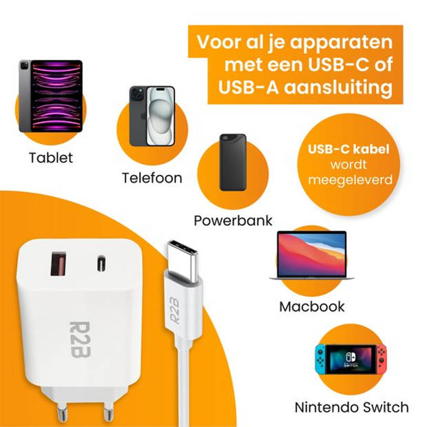 R2B USB-C naar USB-C Kabel met USB A & USB C Adapter - 1 Meter kabel - Extra stevige USB-C kabels - Snellader