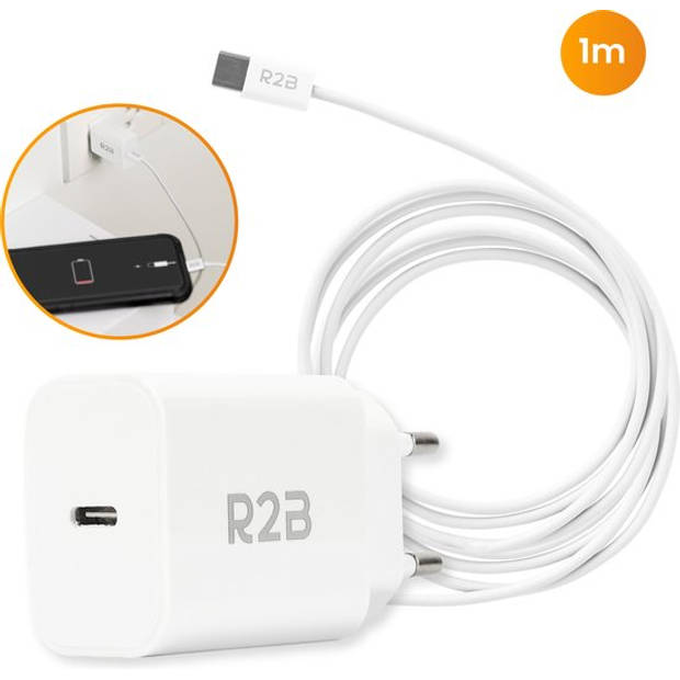 R2B USB-C naar USB-C Kabel met USB-C Adapter - 1 Meter kabel - Extra stevige USB-C kabels - Snellader