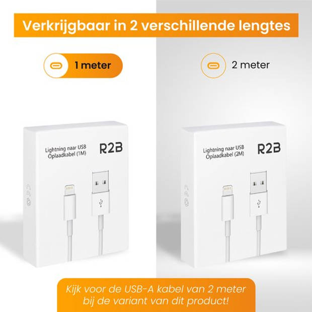 R2B USB-A naar Lightning Kabel - 1 Meter - Extra stevige USB-A kabels - Oplader voor Apple, iPhone, Airpods, iPads