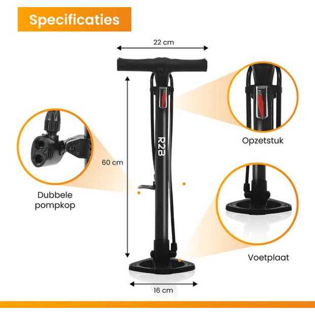 R2B Fietspomp zonder Drukmeter - Dubbele Ventielkop - Incl. Opzetstuk voor o.a. Ballen & Luchtbed - Fietspompen - Pomp