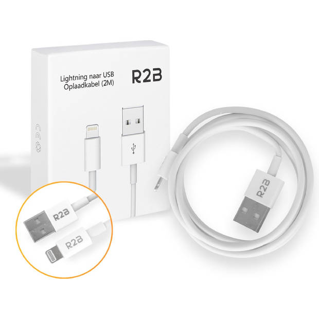 R2B USB-A naar Lightning Kabel - 2 Meter - Extra stevige USB-A kabels - Oplader voor Apple, iPhone, Airpods, iPads