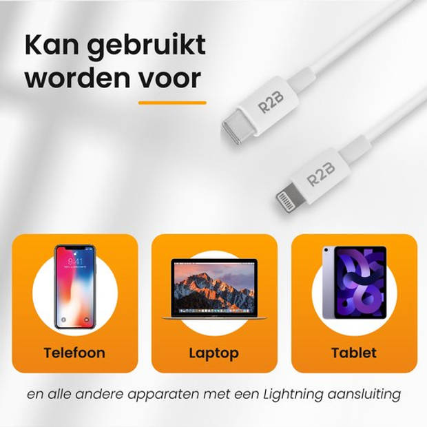 R2B USB-C naar Lightning Kabel - 1 Meter - Extra stevige USB-C kabels - Oplader voor Apple, iPhone, Airpods, iPads