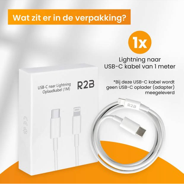 R2B USB-C naar Lightning Kabel - 1 Meter - Extra stevige USB-C kabels - Oplader voor Apple, iPhone, Airpods, iPads