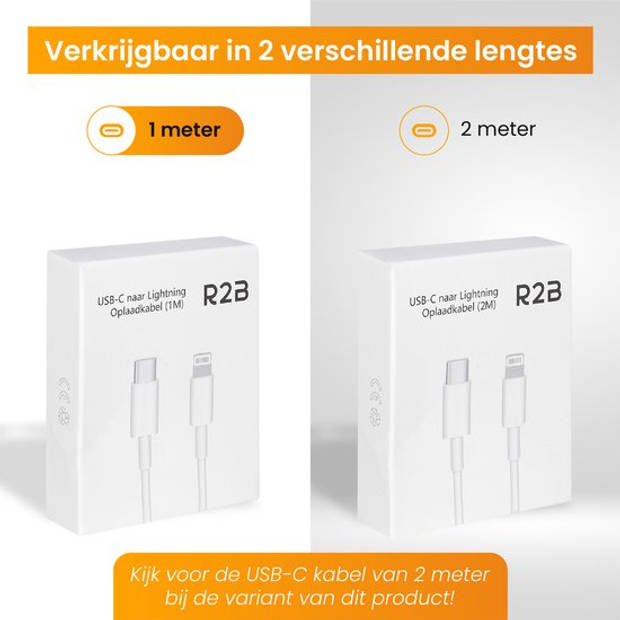 R2B USB-C naar Lightning Kabel - 1 Meter - Extra stevige USB-C kabels - Oplader voor Apple, iPhone, Airpods, iPads