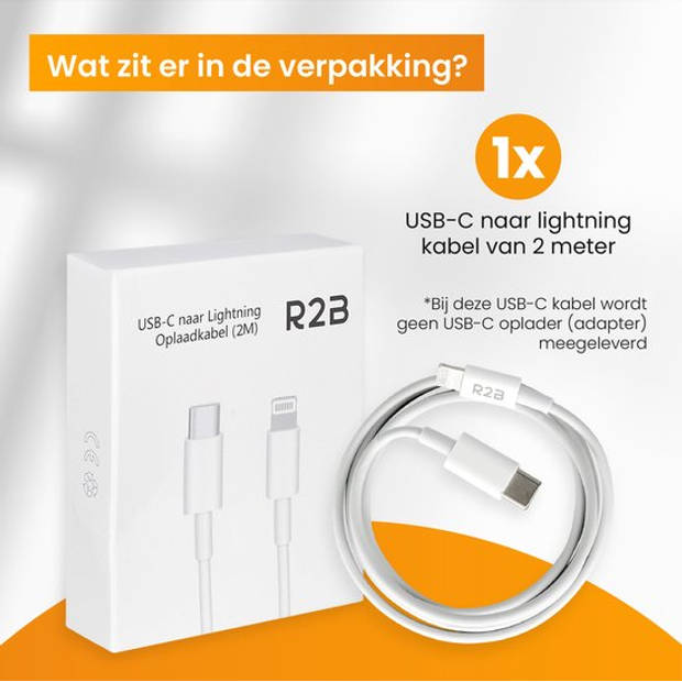 R2B USB-C naar Lightning Kabel - 2 Meter - Extra stevige USB-C kabels - Oplader voor Apple, iPhone, Airpods, iPads