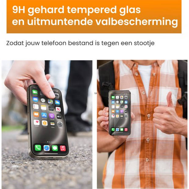 R2B Screenprotector geschikt voor iPhone 15 Pro - 2 Stuks - Incl. Installatieframe & Reinigingskit