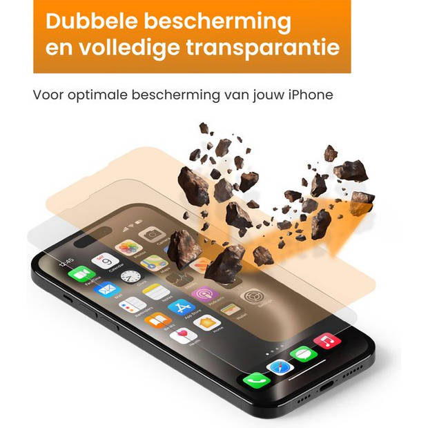 R2B Screenprotector geschikt voor iPhone 15 - 2 Stuks - Incl. Installatieframe & Reinigingskit