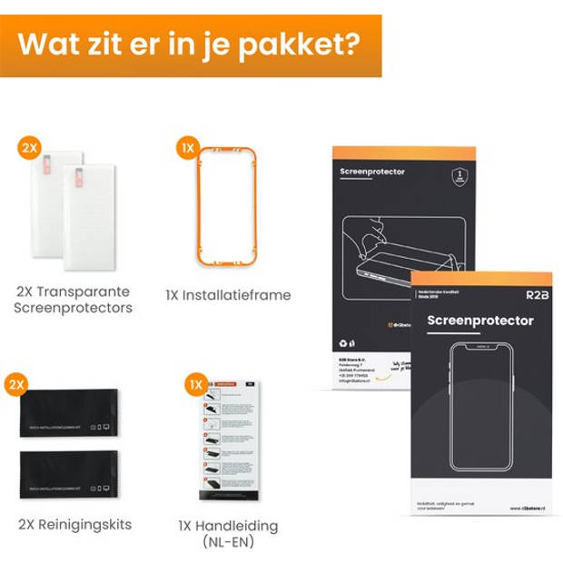 R2B Screenprotector geschikt voor iPhone 14 Pro - 2 Stuks - Incl. Installatieframe & Reinigingskit