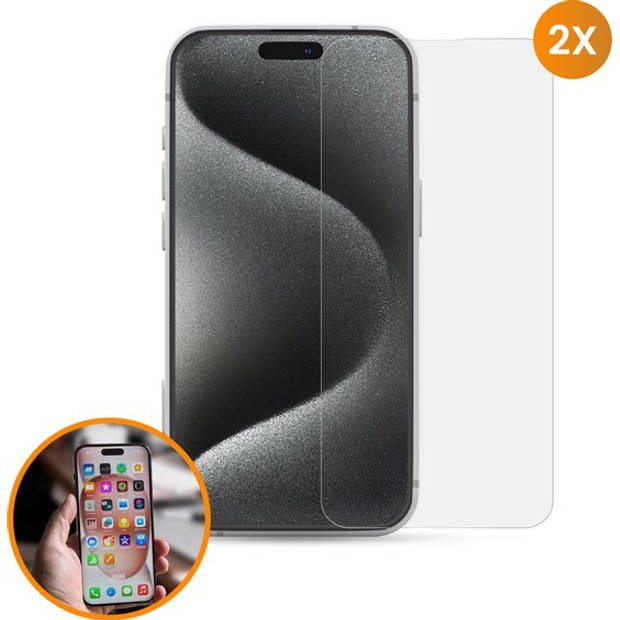 R2B Screenprotector geschikt voor iPhone 15 Pro Max - 2 Stuks - Incl. Installatieframe & Reinigingskit