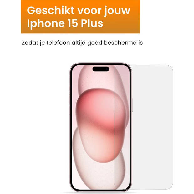 R2B Screenprotector geschikt voor iPhone 15 Plus - 2 Stuks - Incl. Installatieframe & Reinigingskit