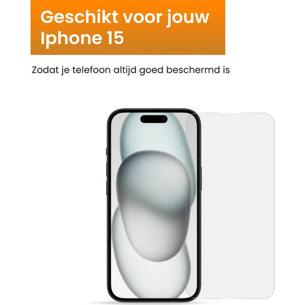 R2B Screenprotector geschikt voor iPhone 15 - 2 Stuks - Incl. Installatieframe & Reinigingskit