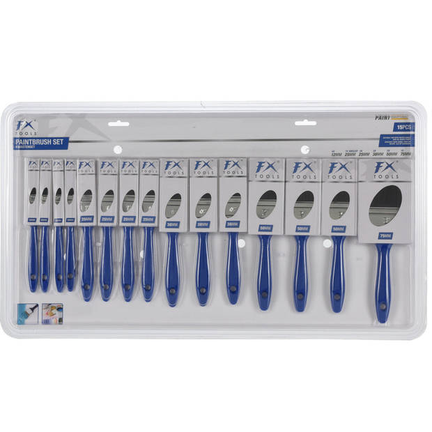 FX Tools Verfkwasten 15 delig/5 formaten 12/25/40/50/70 mm - Verfkwasten