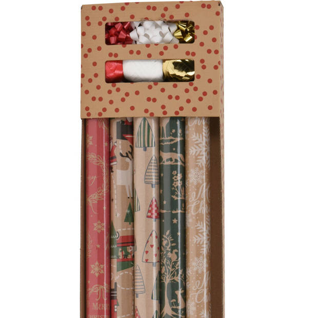 Kerst inpakpapier/cadeaupapier set - 11-delig - 200 x 70 cm - Cadeaupapier