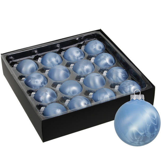 Othmar Decorations Luxe kerstballen - 16x - 4 cm - blauw - glas - Kerstbal