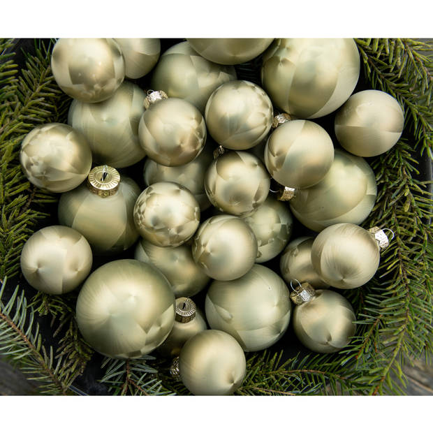 Othmar Decorations Luxe kerstballen - 16x - 4 cm - olijfgroen - glas - Kerstbal