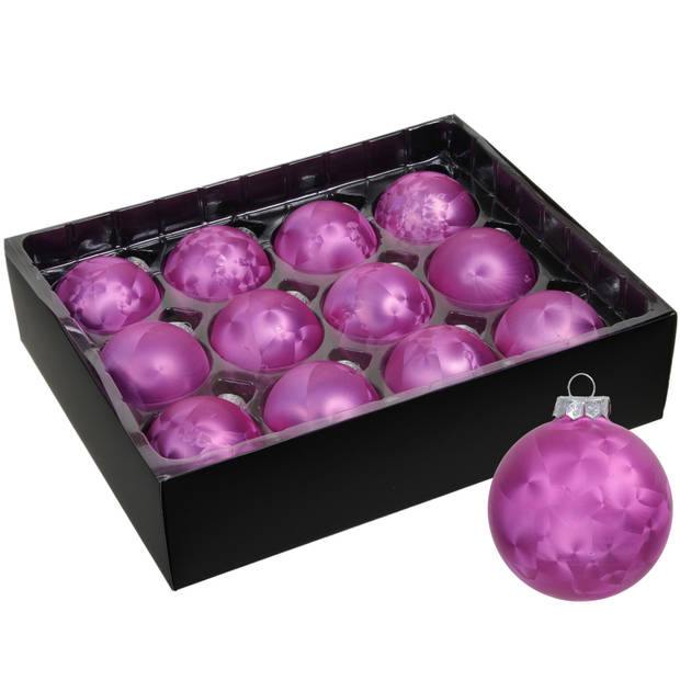 Othmar Decorations Luxe kerstballen - 12x - 6 cm - roze - glas - Kerstbal