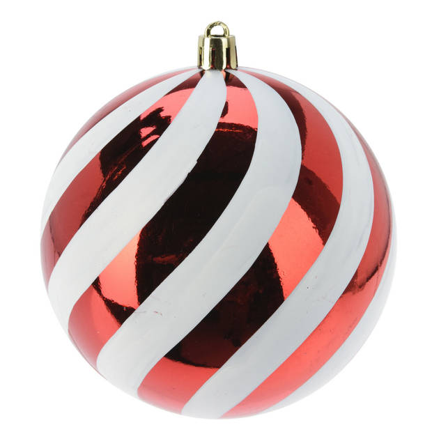 Christmas Decoration Kerstballen - 5x st - 8 cm - rood/wit- kunststof - Kerstbal