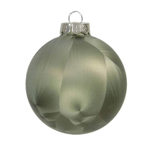 Othmar Decorations Luxe kerstballen - 4x - 8 cm - olijf groen - glas - Kerstbal