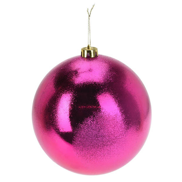 Grote decoratie kerstbal - fuchsia roze - 18 cm - kunststof - Kerstbal