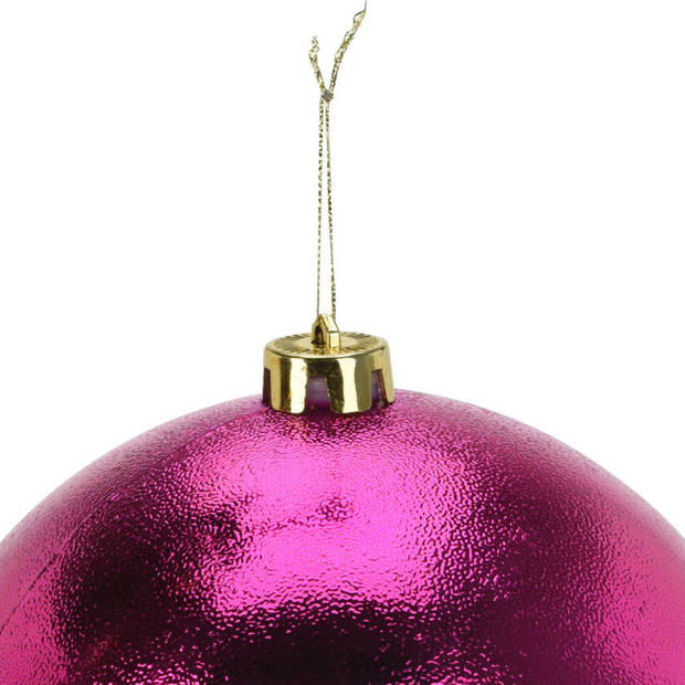 Grote decoratie kerstbal - fuchsia roze - 18 cm - kunststof - Kerstbal