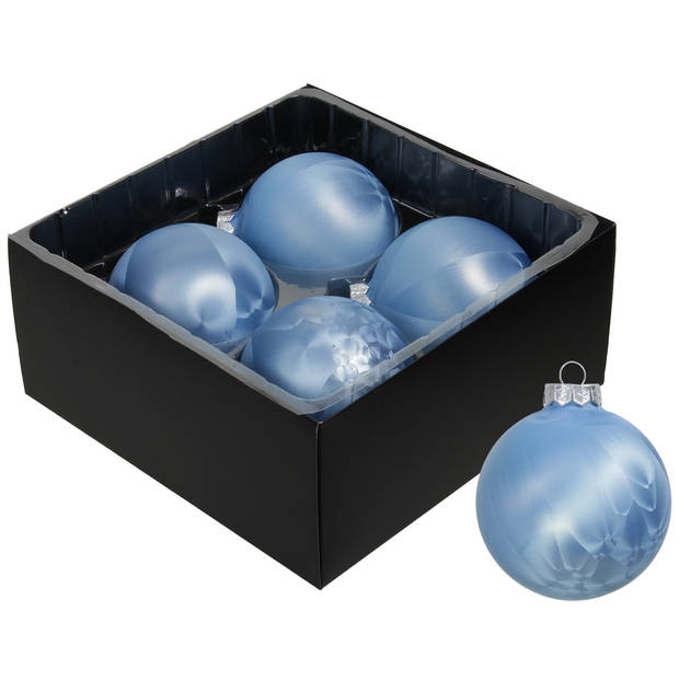 Othmar Decorations Luxe kerstballen - 4x - 8 cm - blauw - glas - Kerstbal