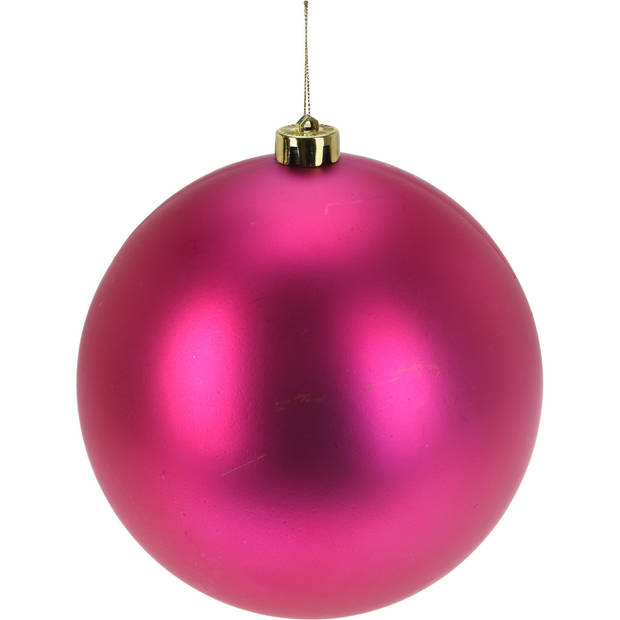 Grote decoratie kerstbal - fuchsia roze - 18 cm - kunststof - Kerstbal