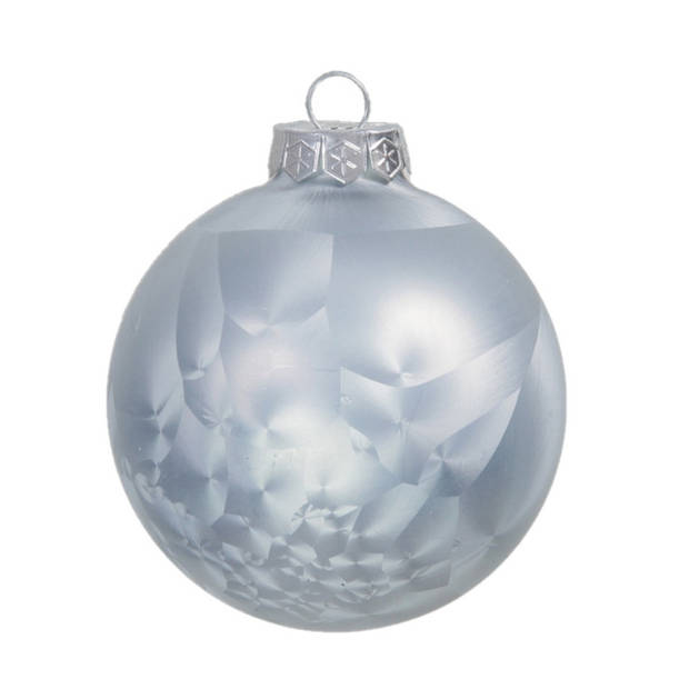 Othmar Decorations Luxe kerstballen - 4x - 8 cm - wit/grijs - glas - Kerstbal